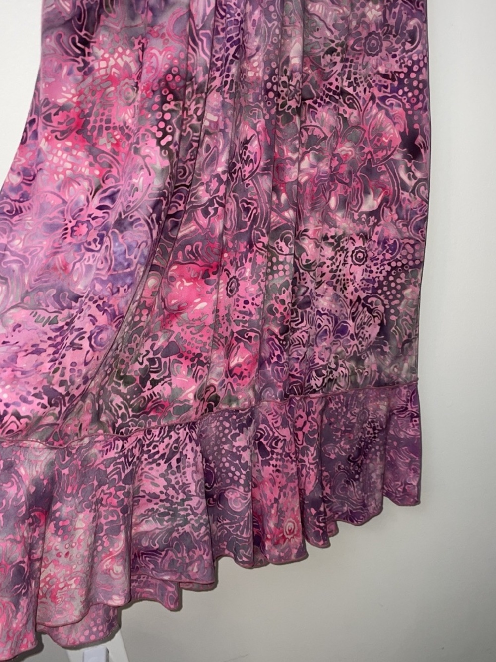 Santiki Sun Dress M Pink & Orange Batik Bohemian Floral Crochet Trim Smock Back - Picture 6 of 10